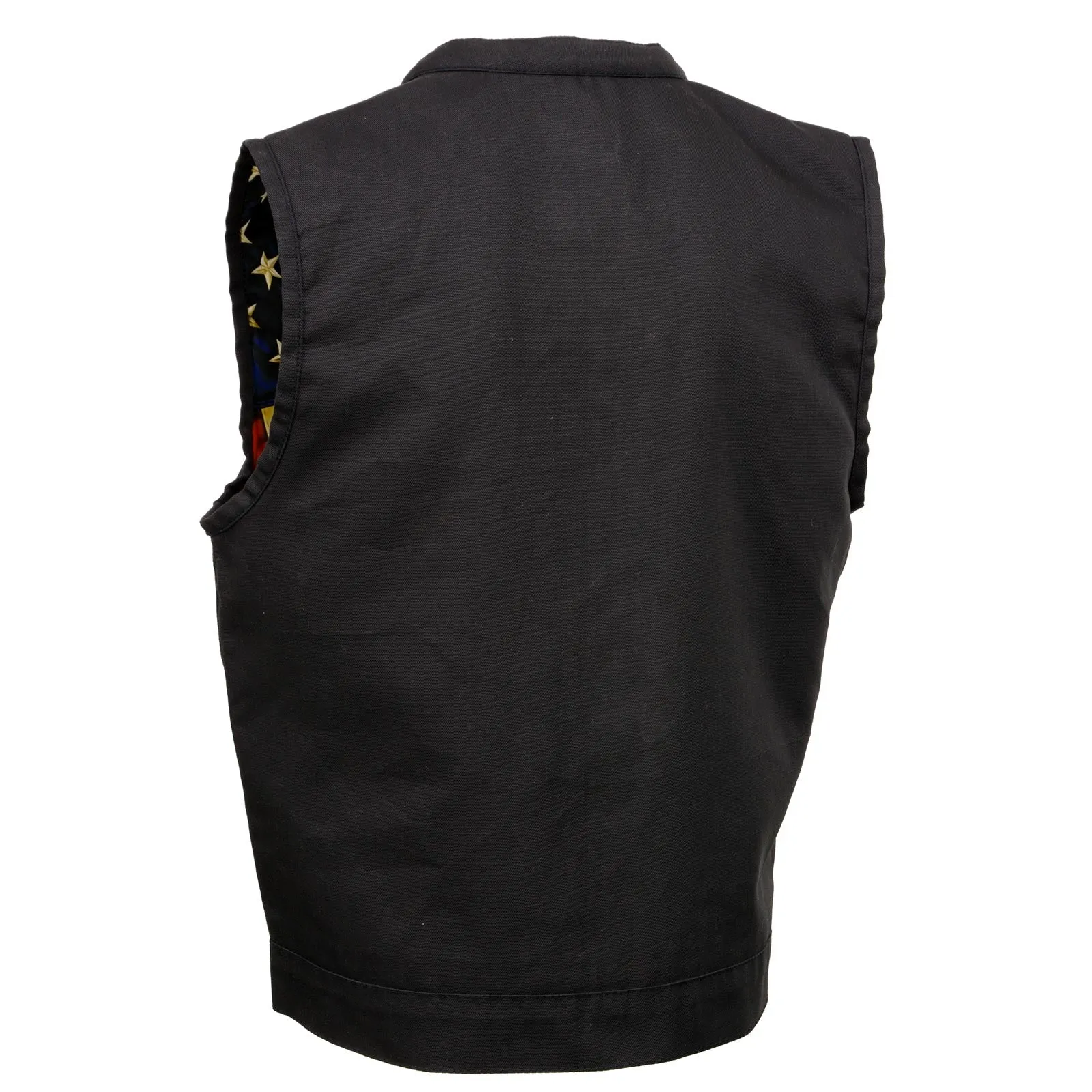 Milwaukee Leather MDM3007 Men's 'Brute' Concealed Snap Black Denim Club Style Vest w/ USA Flag Liner