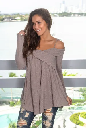 Mocha Knit Off Shoulder Tunic