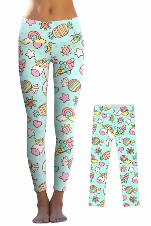 My Friend Unicorn Lucy Mint Colorful Printed Leggings - Mommy and Me