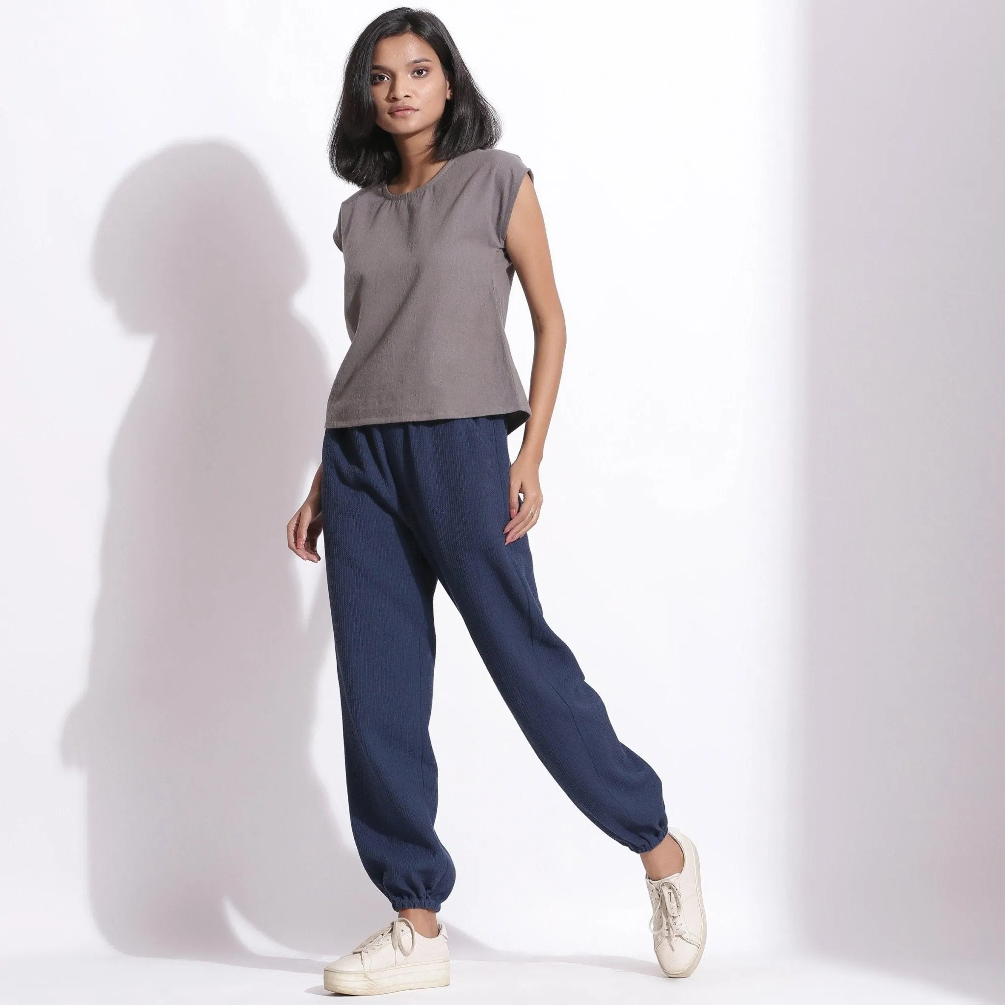 Navy Blue Warm Cotton Waffle Elasticated Jogger Pant