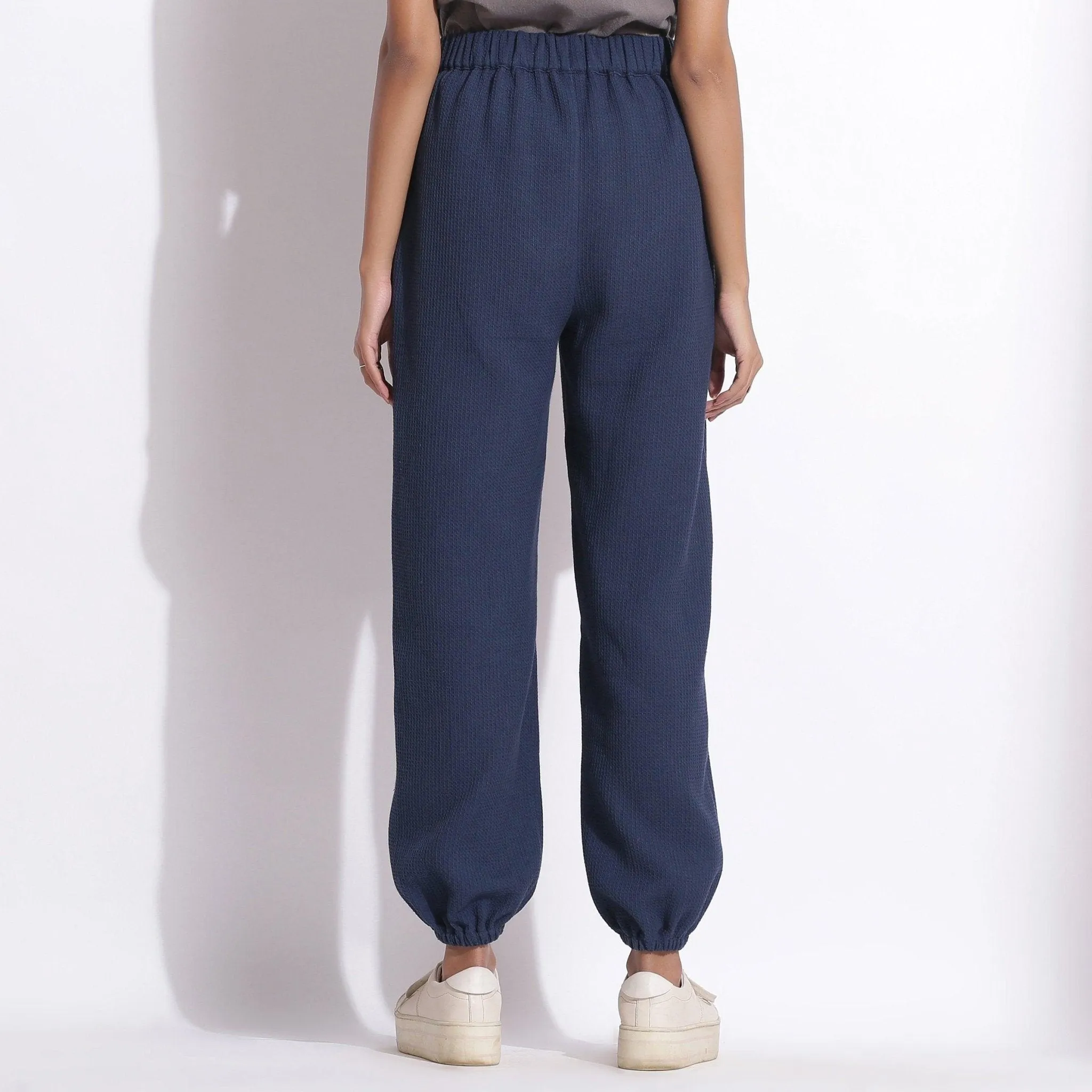 Navy Blue Warm Cotton Waffle Elasticated Jogger Pant