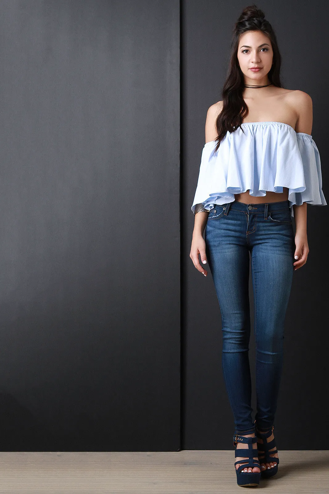 Off-The-Shoulder Flowy Crop Blouse Top