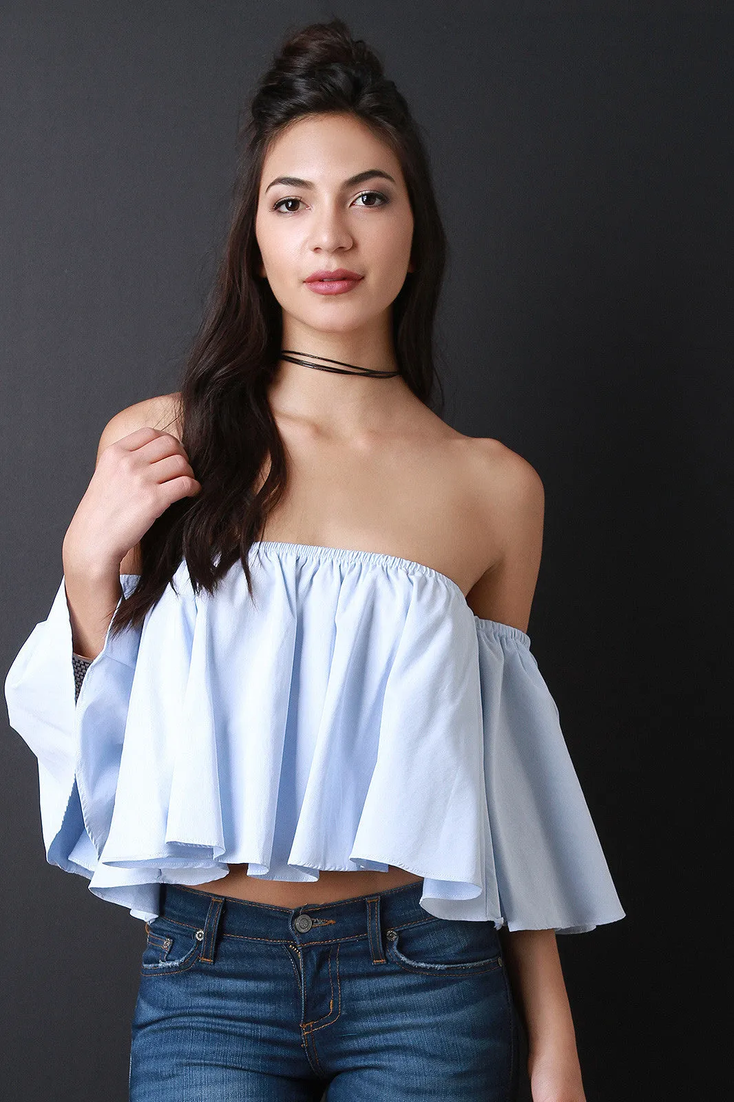 Off-The-Shoulder Flowy Crop Blouse Top