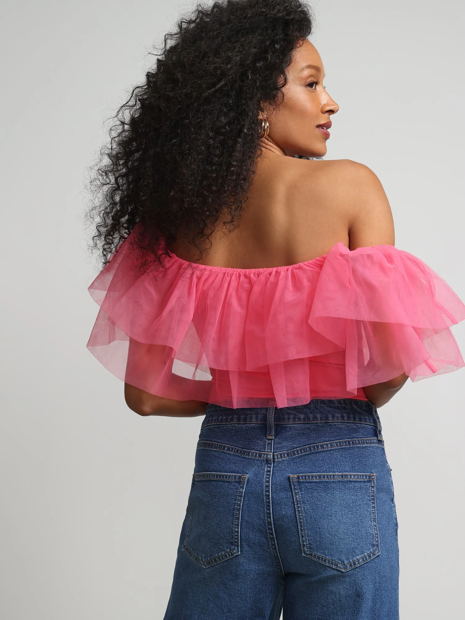 Off-The-Shoulder Organza Ruffle Top - Contour Knits