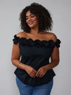 Off The Shoulder Rosette Poplin Blouse