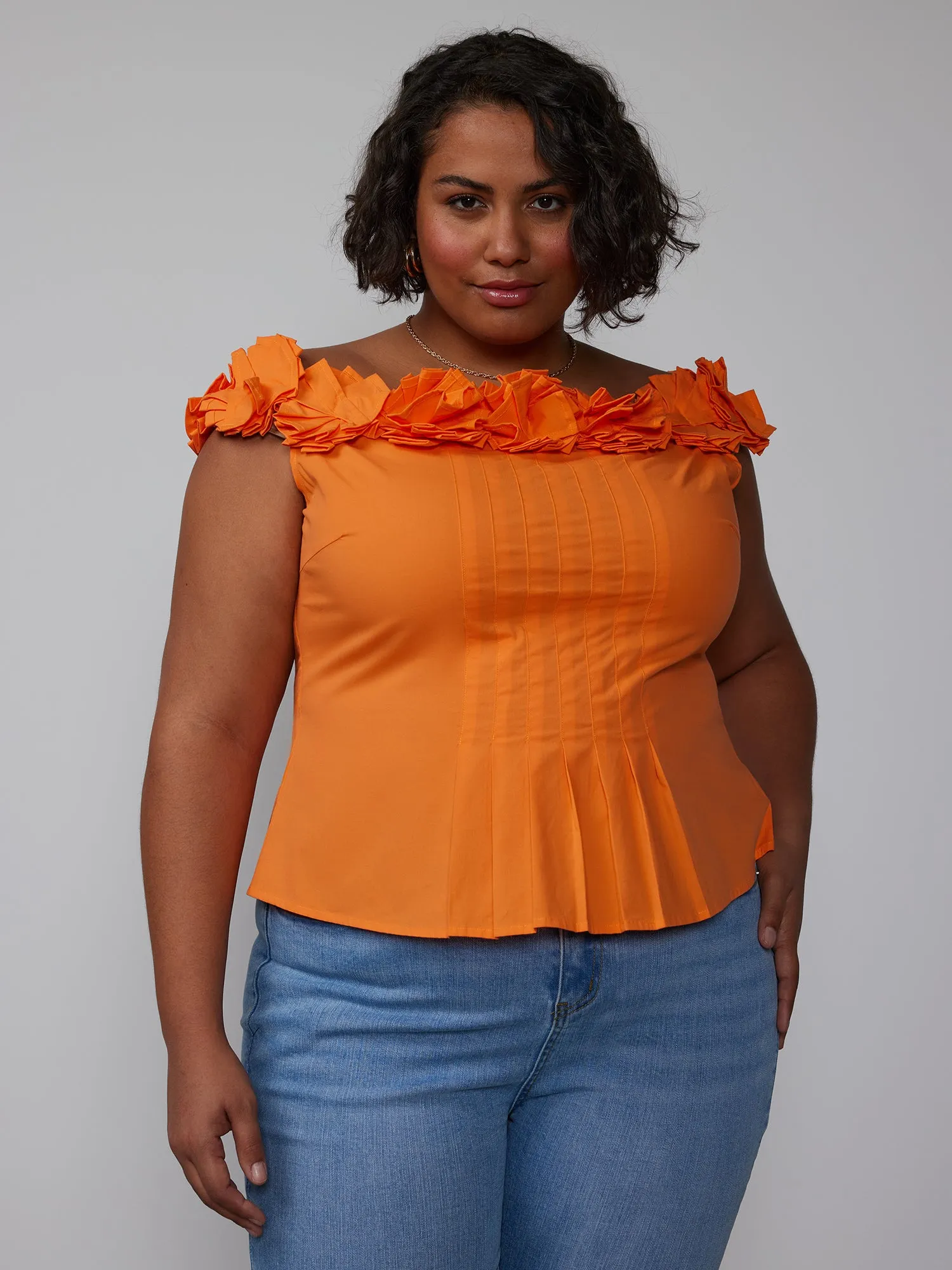 Off The Shoulder Rosette Poplin Blouse