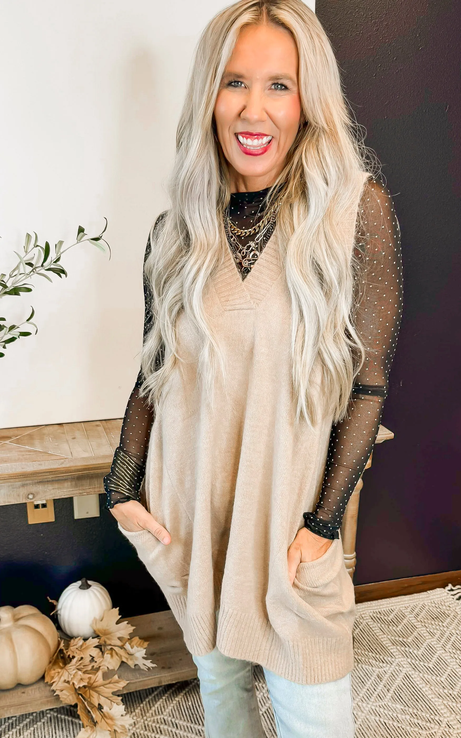 Oversized Taupe Sweater Vest Tunic