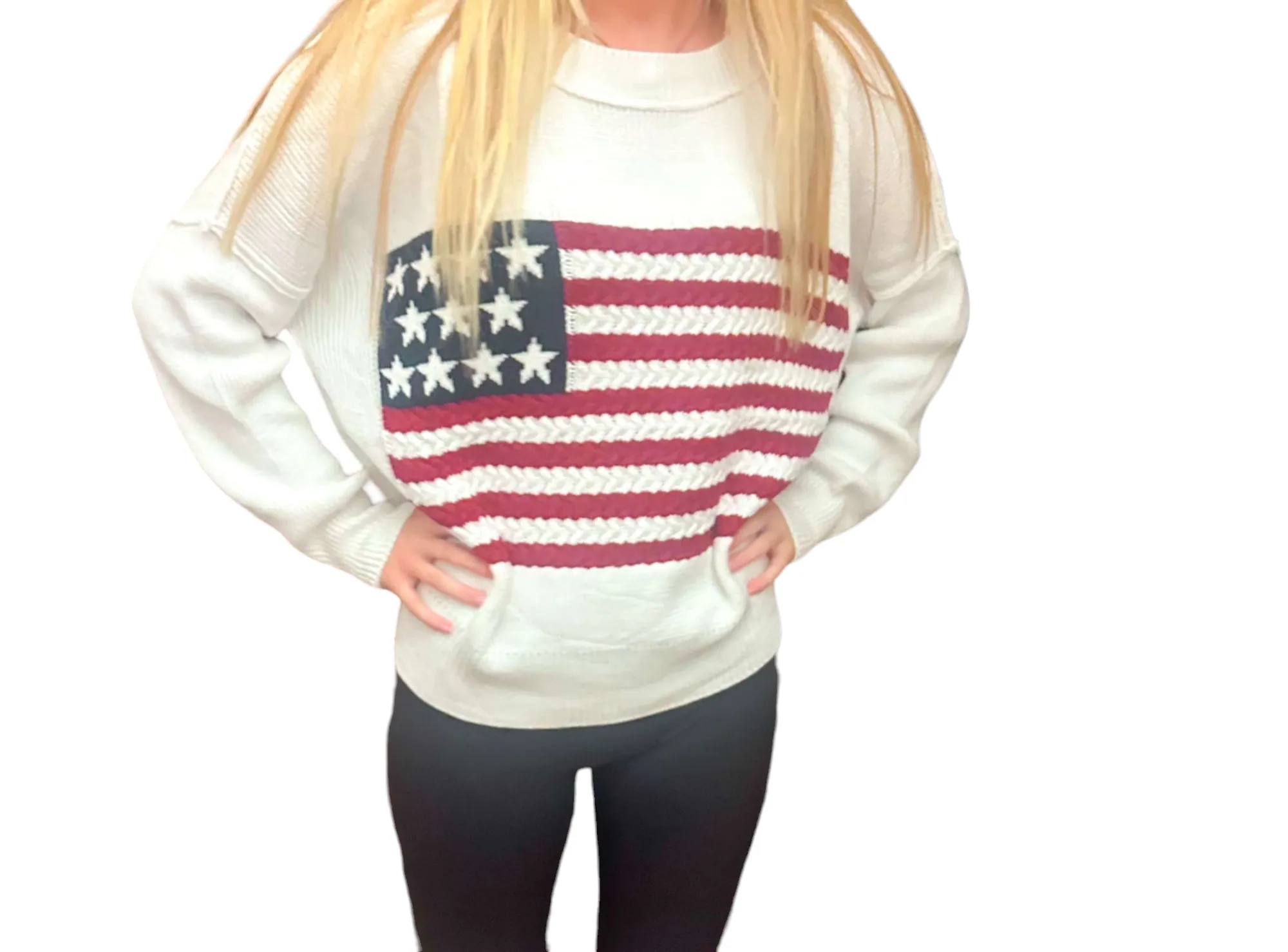 Patriotic Off-Shoulder Sweater in White