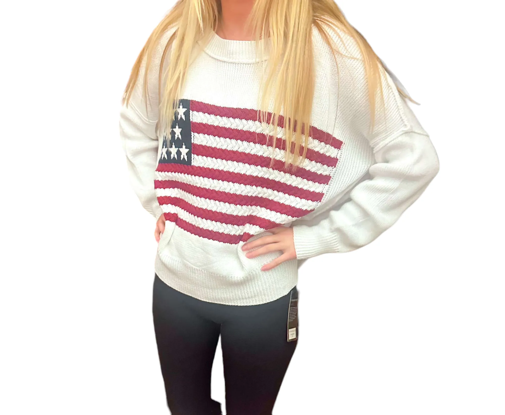 Patriotic Off-Shoulder Sweater in White