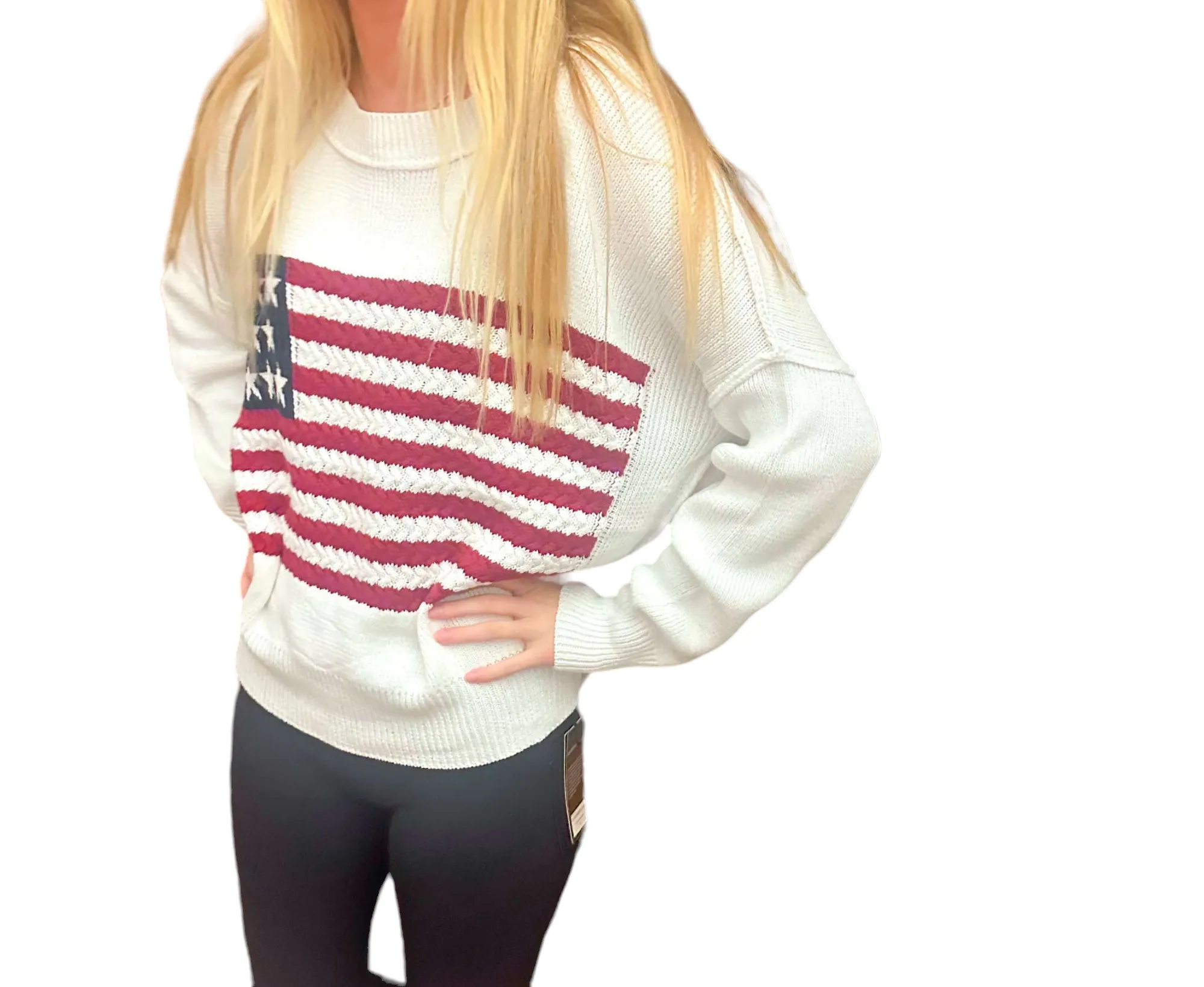 Patriotic Off-Shoulder Sweater in White