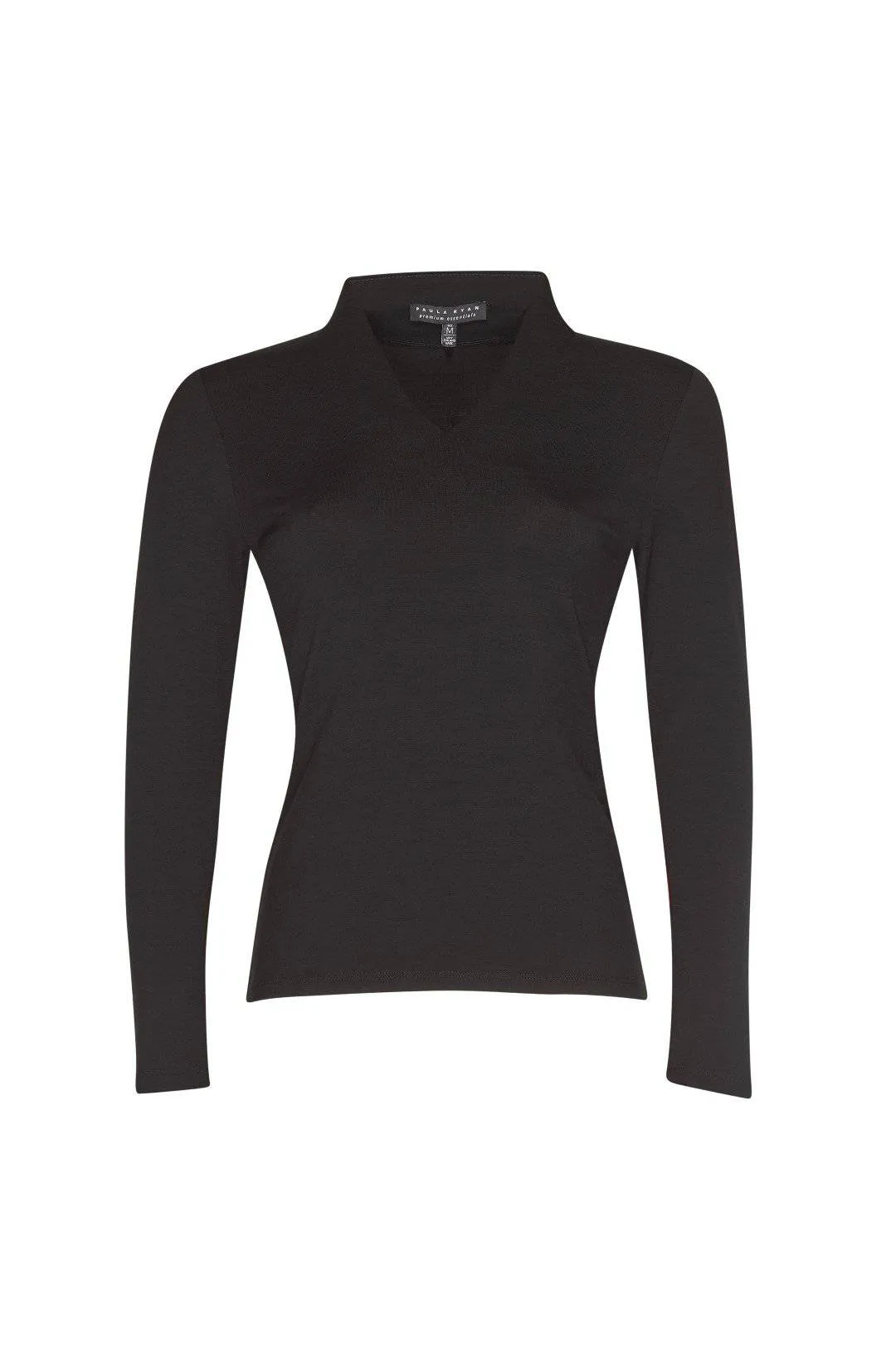 PAULA RYAN ESSENTIALS Slim Fit Long Sleeve High Neck V Top - Merino