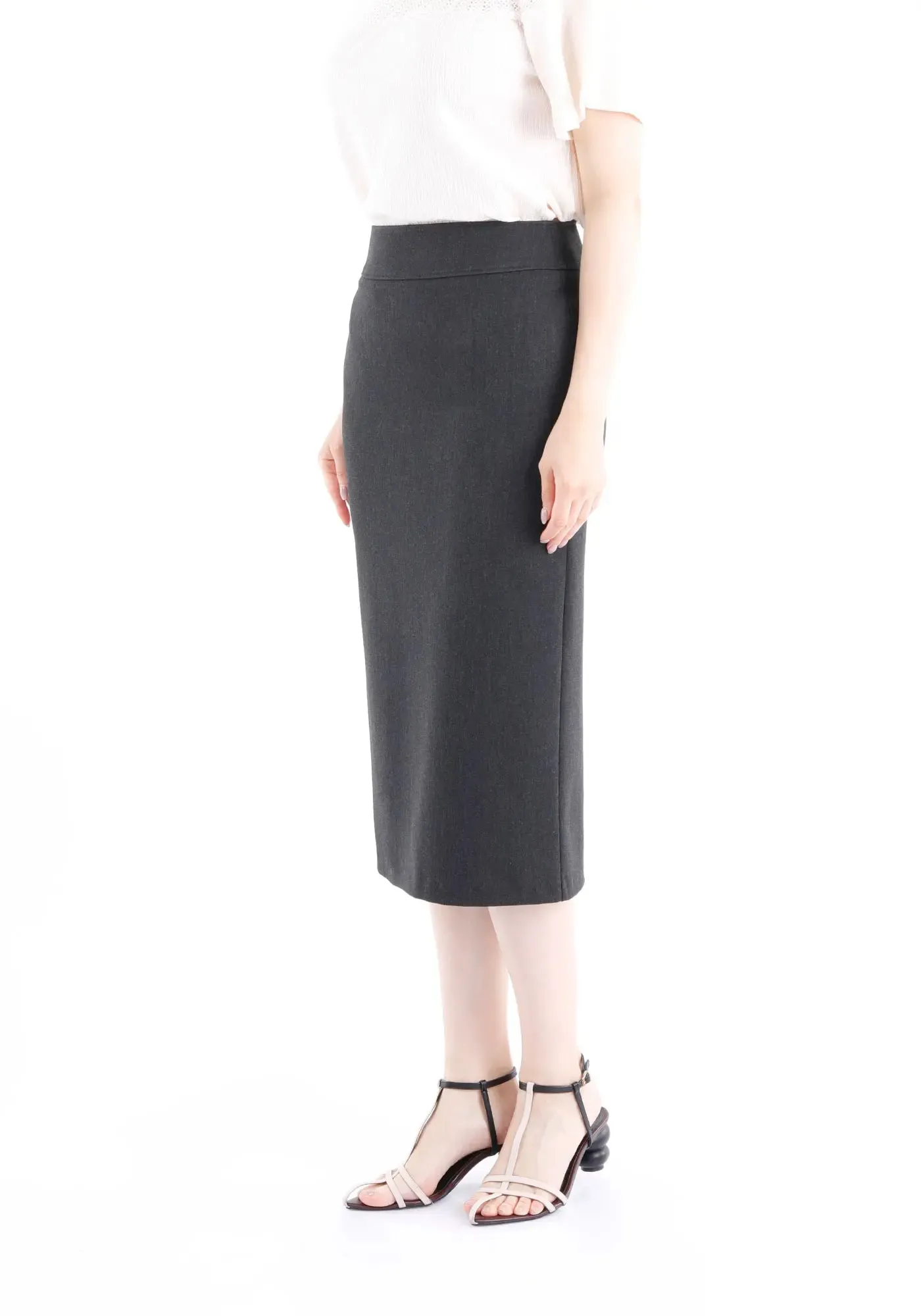 Pencil High Waisted Midi Skirt with Back Slit