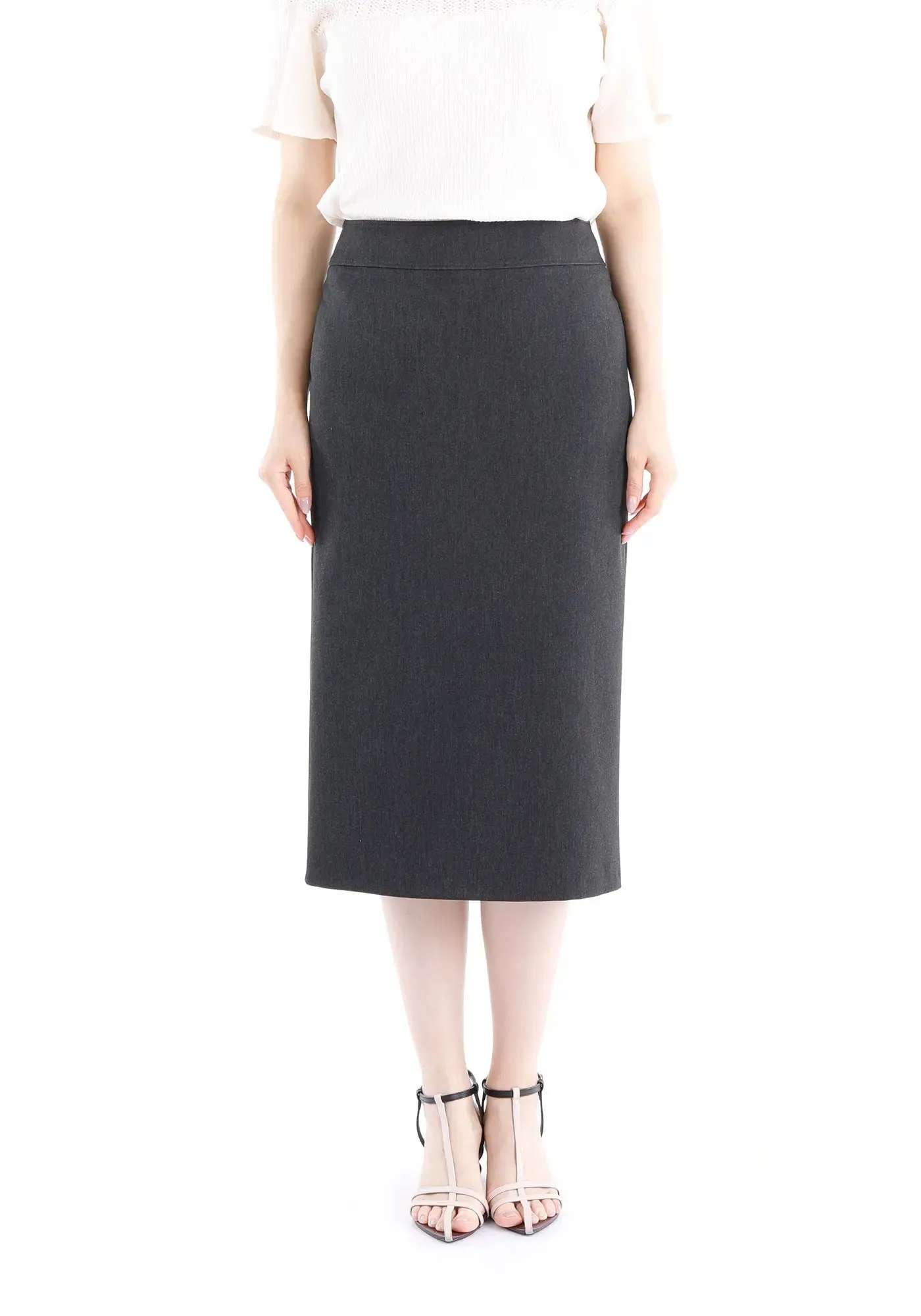 Pencil High Waisted Midi Skirt with Back Slit