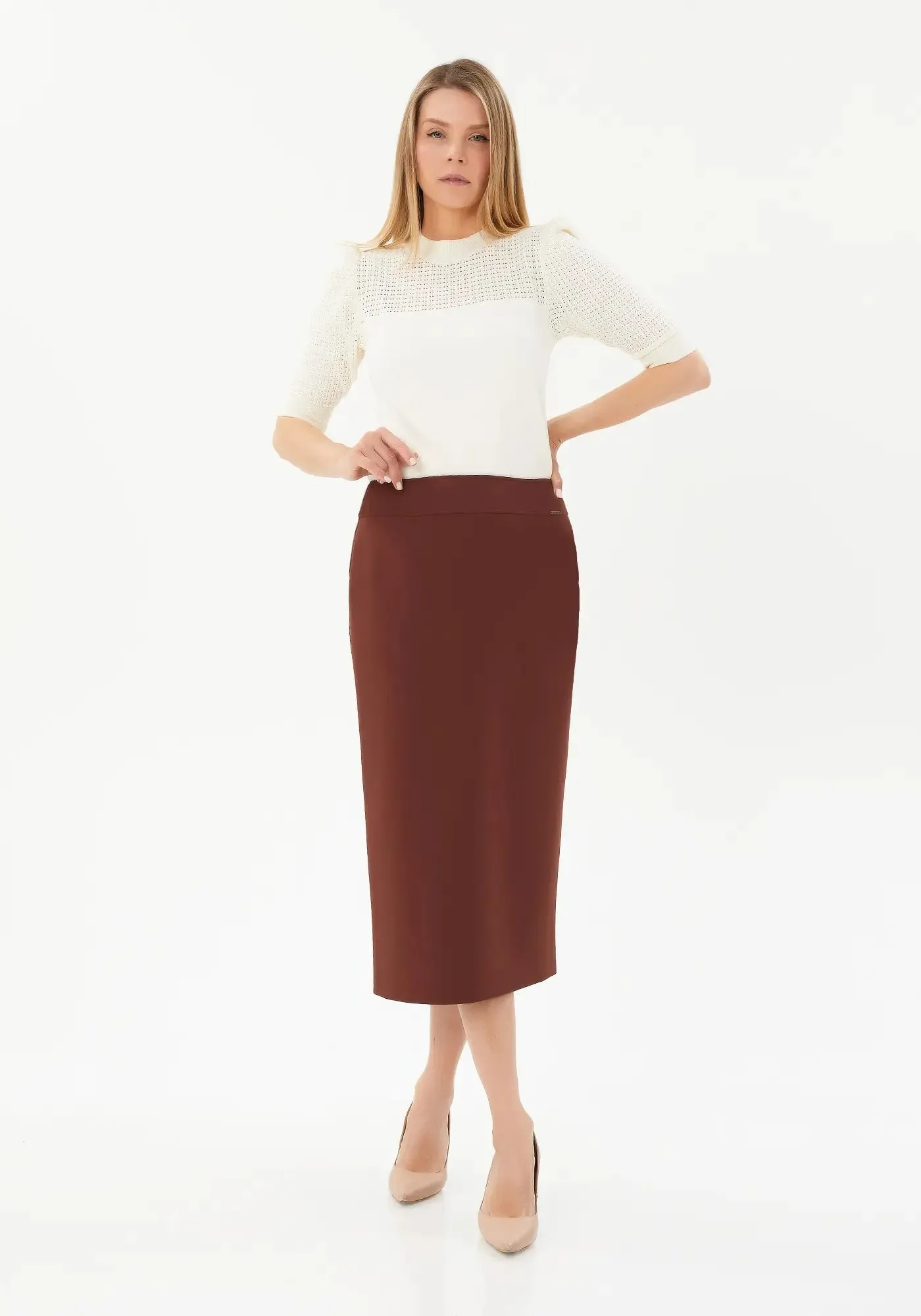 Plus and Regular Size Classic Pencil Midi Skirt