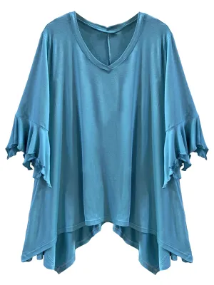 Plus Size High-Low Top With Bell Sleeves