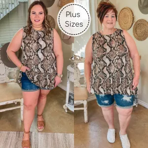 Plus Sizes | Oh So Sneaky Snakeskin Peplum Tank Top in Tan