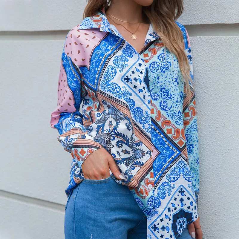 Printed Bohemian Long Sleeve Shirts Wholesale Womens Tops