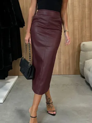 PU Leather Solid Patchwork Maxi Skirts, Women Autumn Winter All Match Simple Holiday Skirts, New High Waist Ladies Pencil Skirts