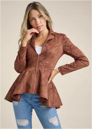 Python Print Hi-Low Faux Suede Jacket - Tan Multi