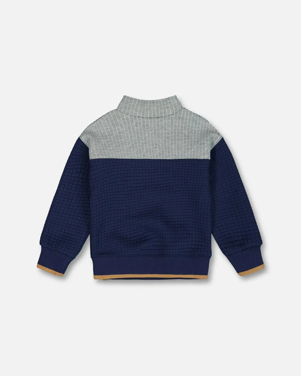 Quilted Half Zip Top Blue And Gray