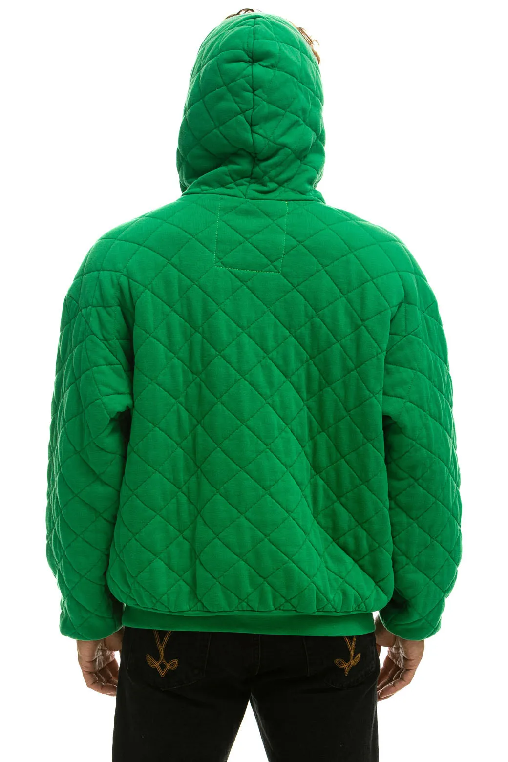 QUILTED RELAXED PULLOVER HOODIE - KELLY GREEN