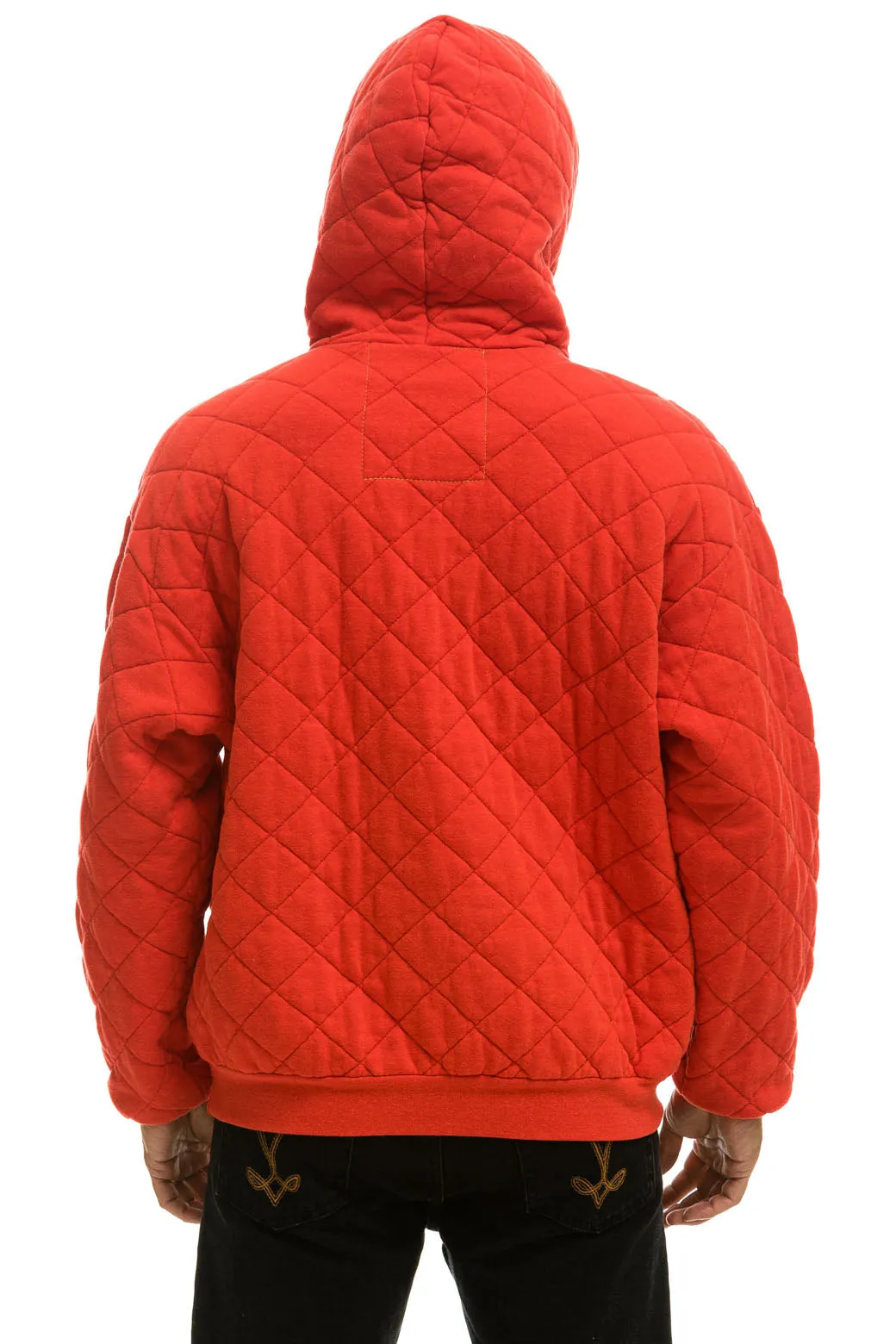 QUILTED RELAXED PULLOVER HOODIE - RED