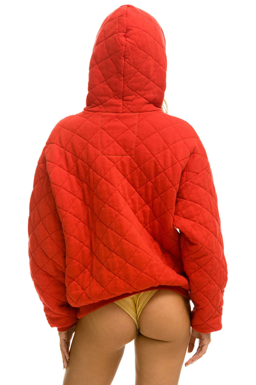 QUILTED RELAXED PULLOVER HOODIE - RED