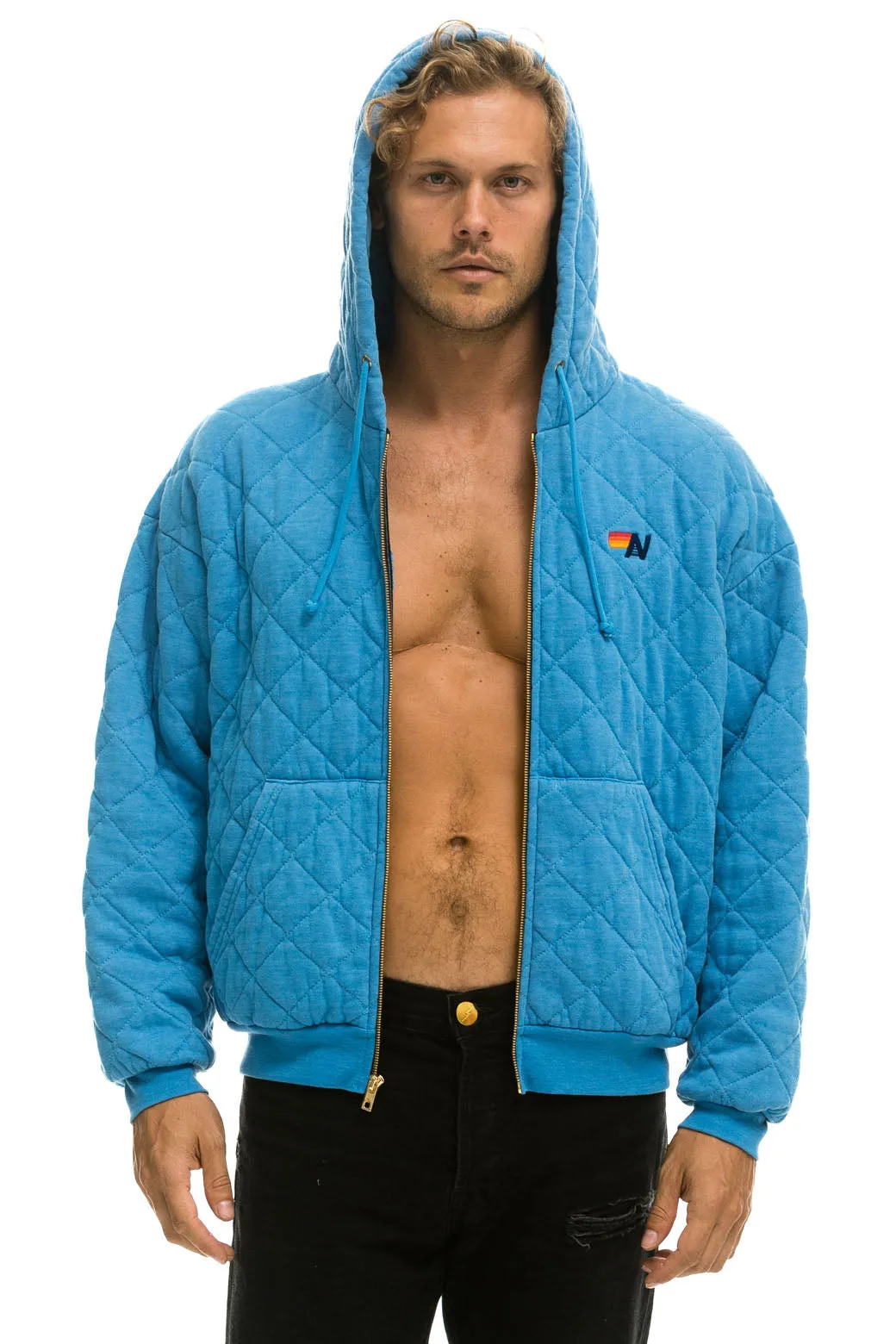 QUILTED ZIP HOODIE RELAXED - OCEAN