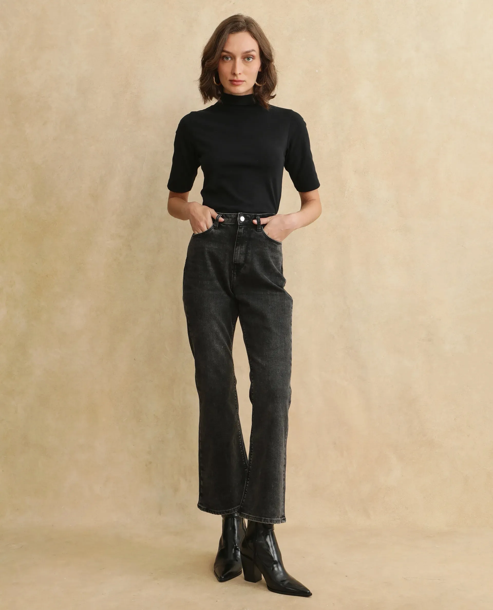 Rareism Women Mica Primary Black  Denim Pant