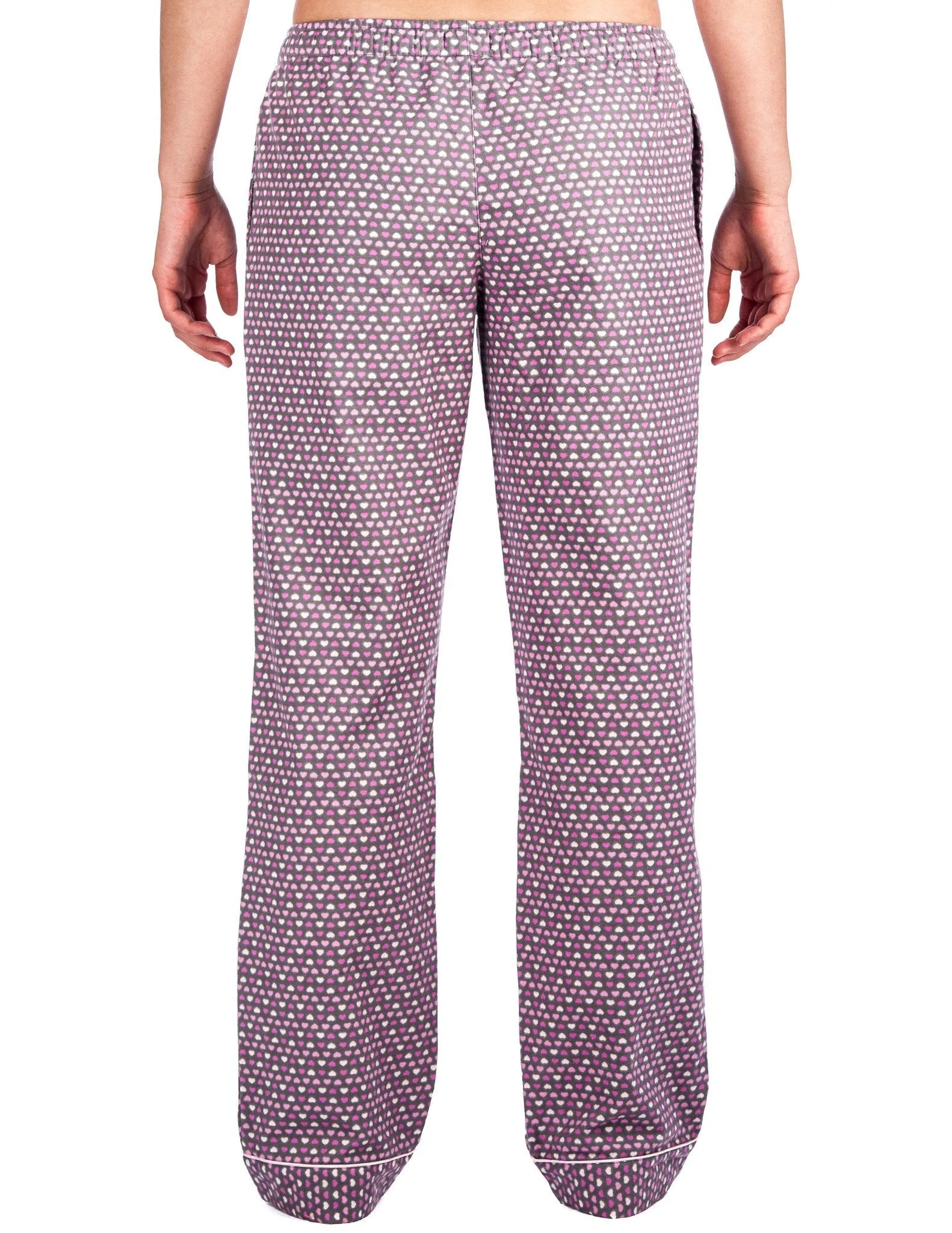 Relaxed Fit Womens 100% Cotton Flannel Lounge Pants - Hearts Pink