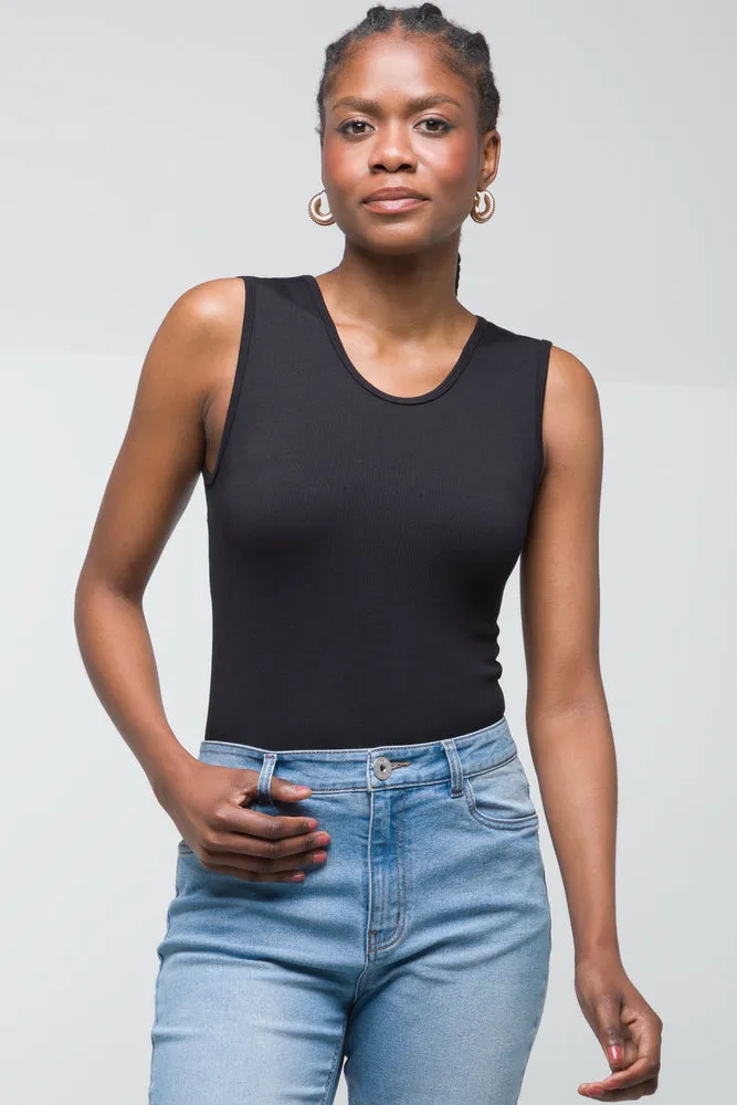 Rib Seamless Sleeveless Bodysuit Black