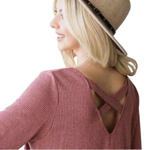 Ribbed Bell Sleeve Top - Mauve