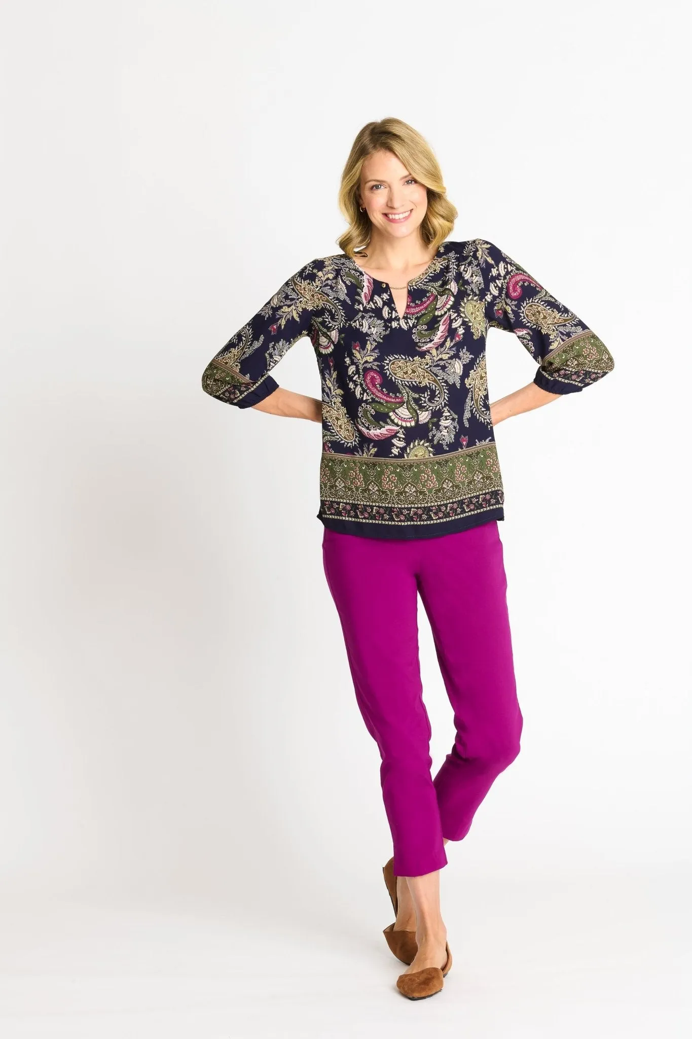 Roz & Ali Superstretch Magenta Pull On Ankle Pants - Plus