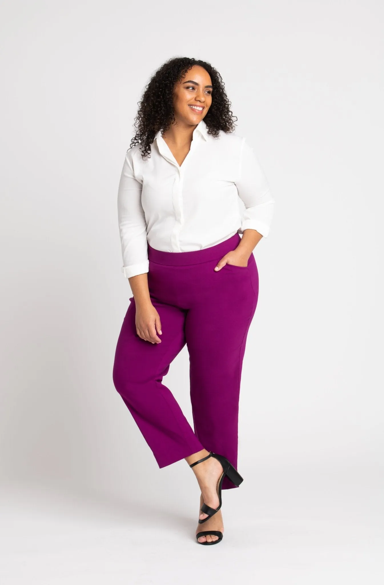 Roz & Ali Superstretch Magenta Pull On Ankle Pants - Plus