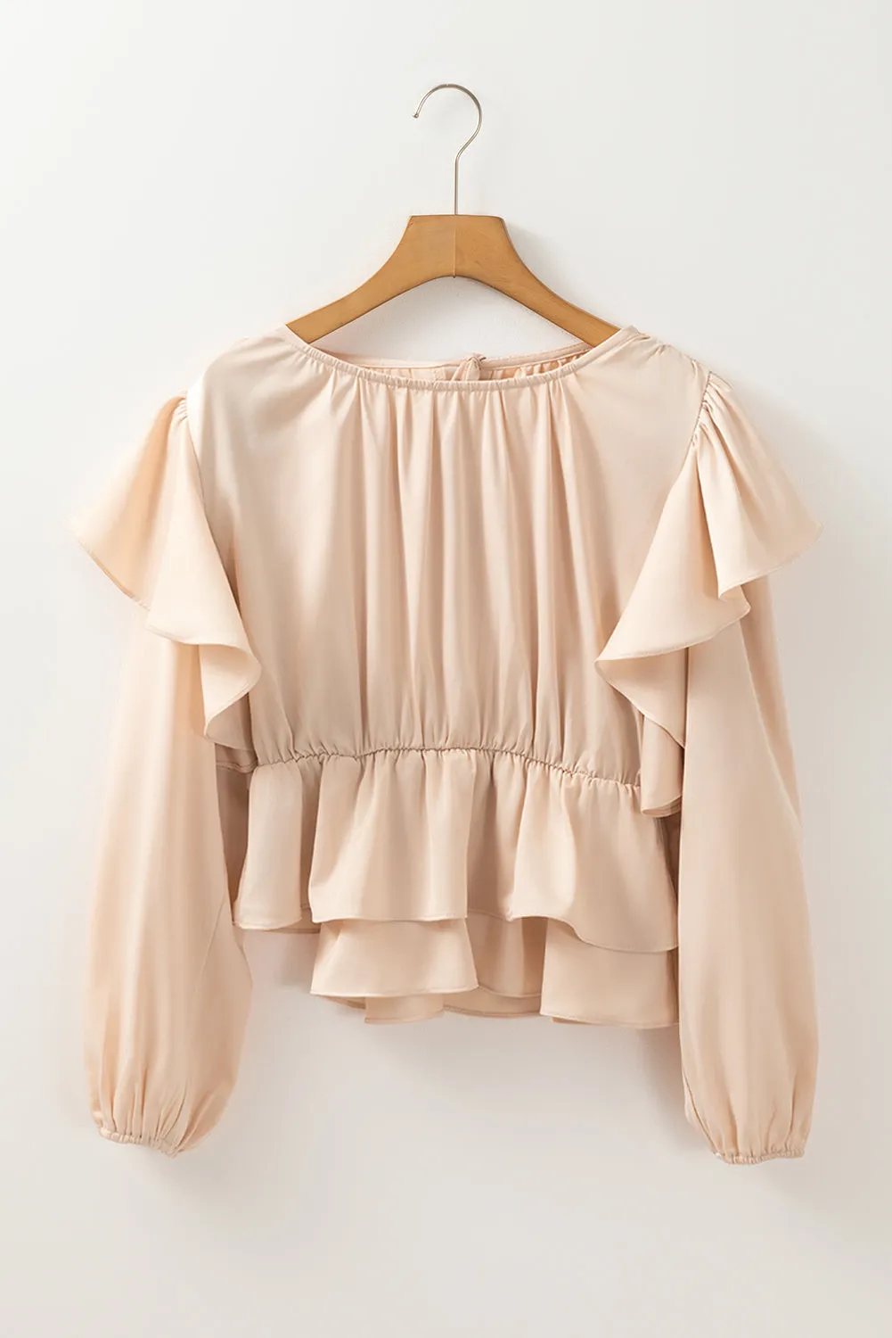 Ruffle Keyhole Back Peplum Blouse