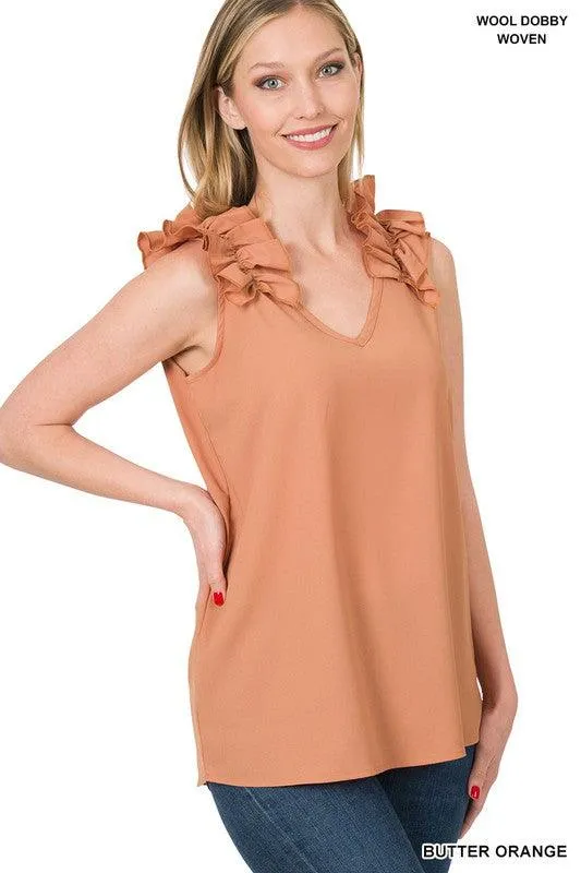 Ruffle Trim Sleeveless Tops for Women