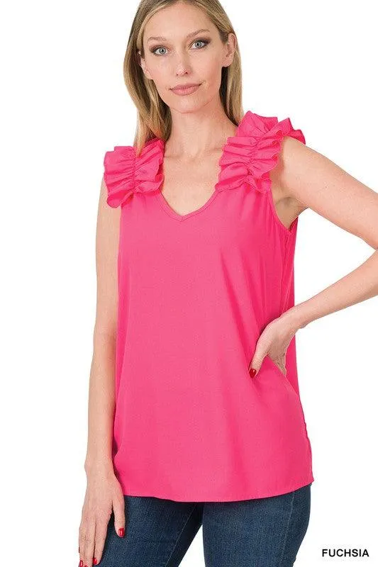 Ruffle Trim Sleeveless Tops for Women