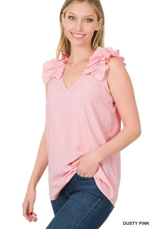 Ruffle Trim Sleeveless Tops for Women