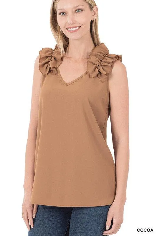 Ruffle Trim Sleeveless Tops for Women