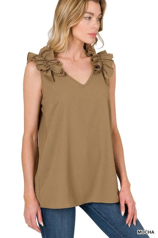 Ruffle Trim Sleeveless Tops for Women