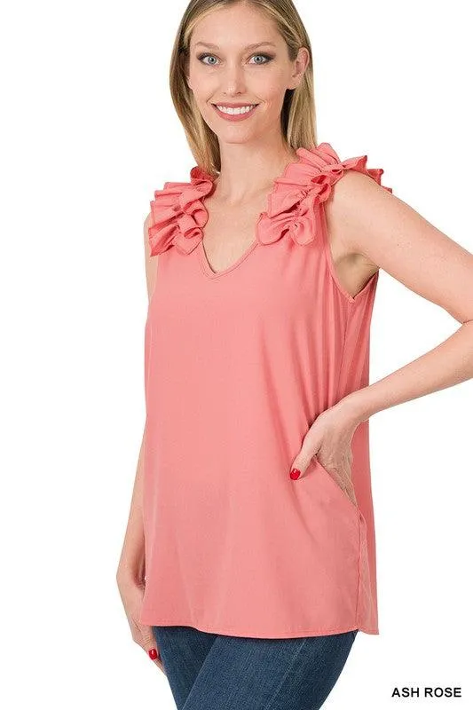 Ruffle Trim Sleeveless Tops for Women