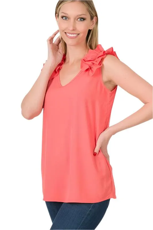 Ruffle Trim Sleeveless Tops for Women