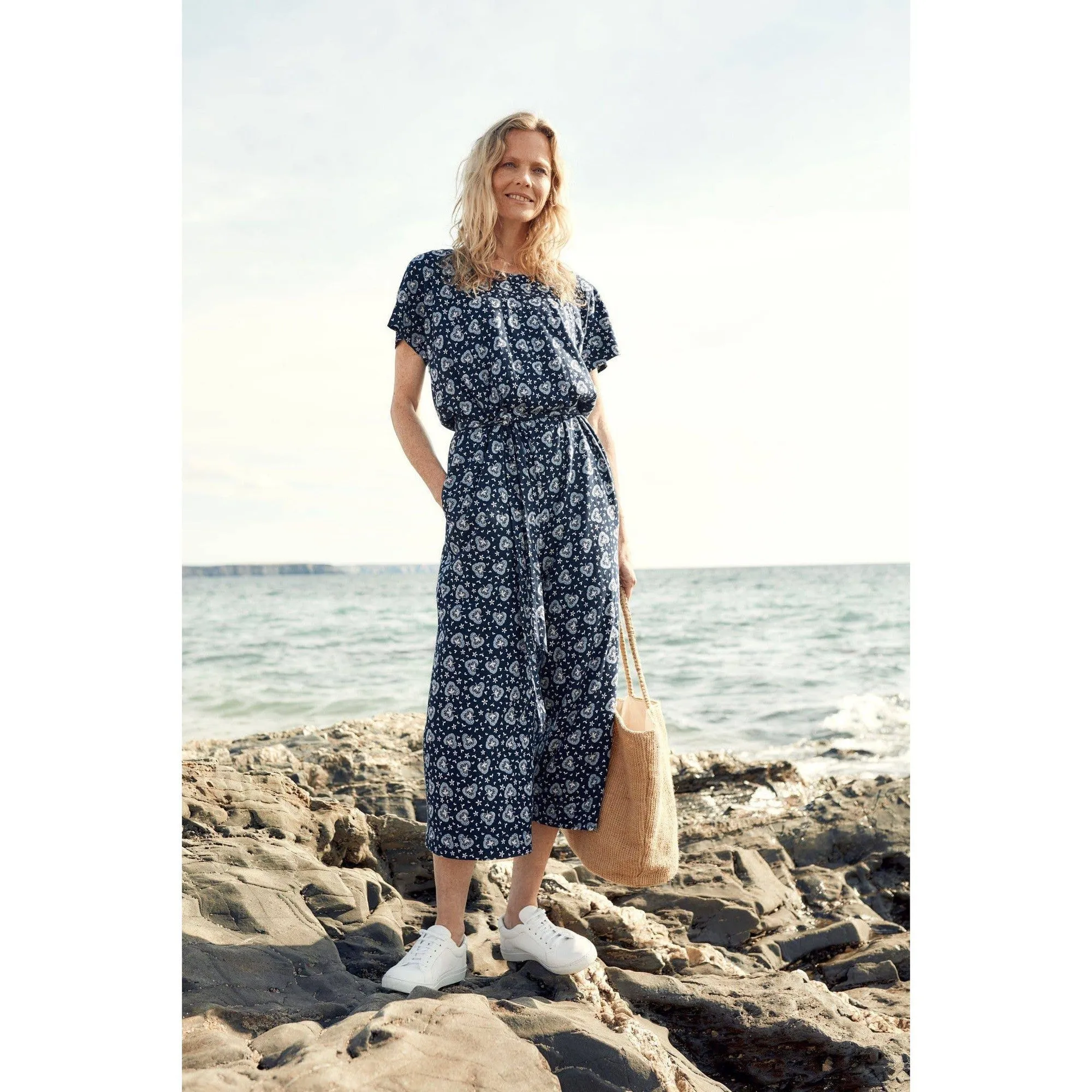 Seasalt Westlight Wide Leg Jersey Jumpsuit Dandelion Head Maritime