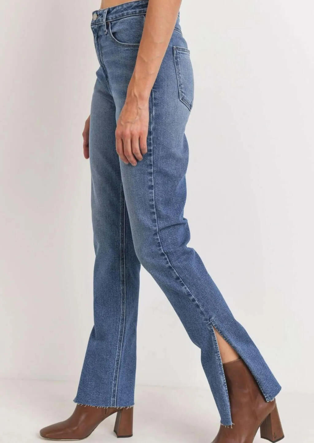 Side Slit Denim Slim Fit Blue Jeans Made in USA - Clearance Final Sale