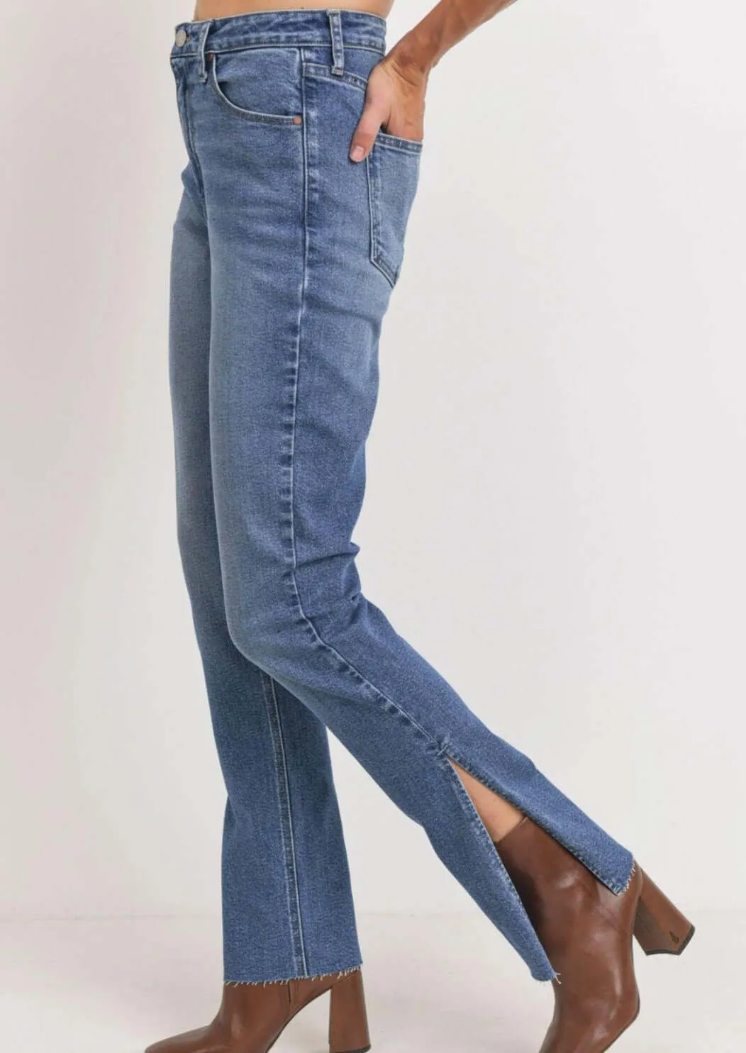 Side Slit Denim Slim Fit Blue Jeans Made in USA - Clearance Final Sale