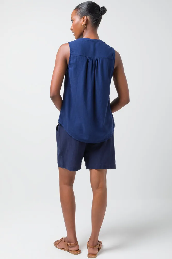 Sleeveless Shirt Linen Navy