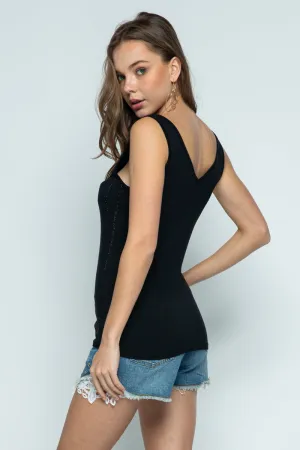 Sleeveless V-Neck Top with Rhinestones