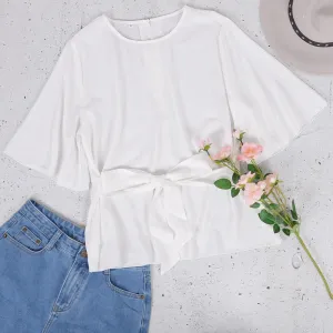 Solid Bell Sleeve Blouse