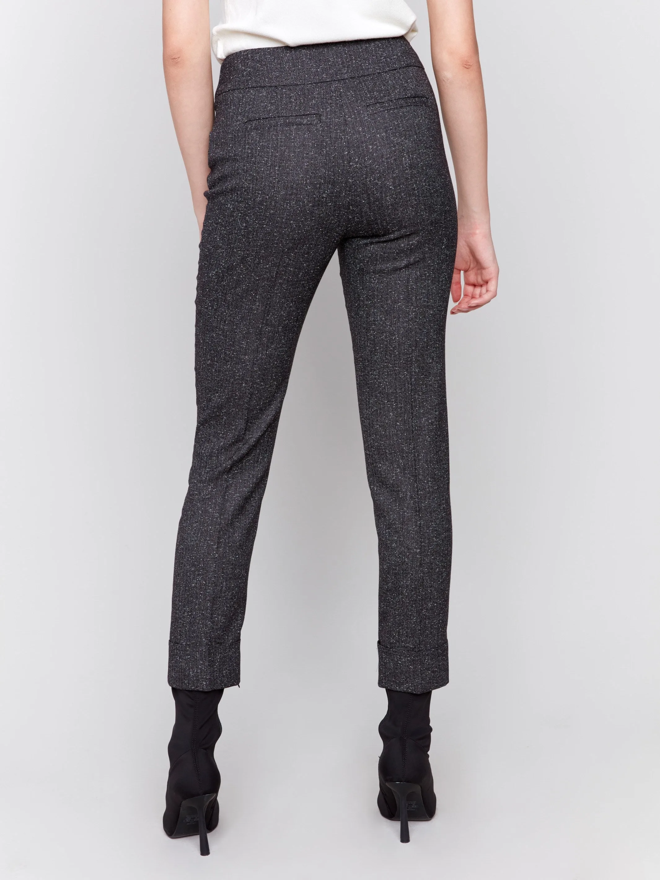 Speckled Slim Leg Cuffed Pants - Charcoal - H-Charcoal