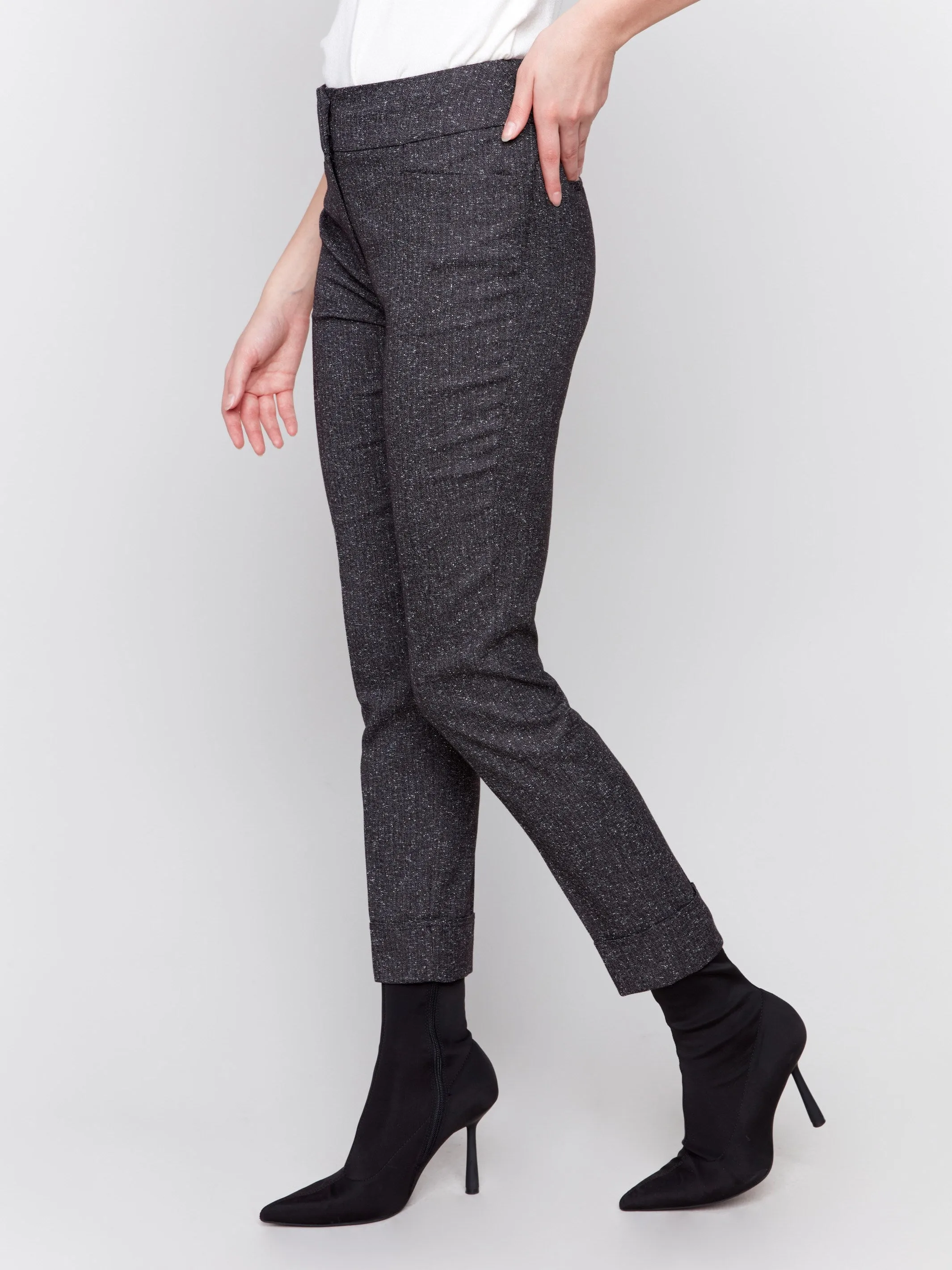 Speckled Slim Leg Cuffed Pants - Charcoal - H-Charcoal